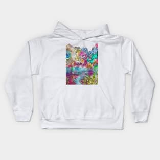 abstract Art Vibrant Landscape with Pink Mountains & Birds Graphic Kids Hoodie